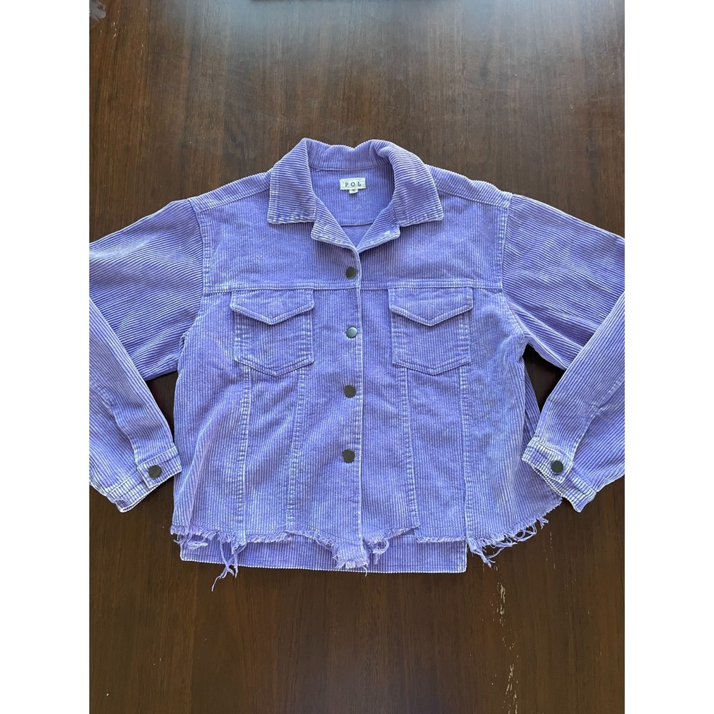 POL Corduroy Lavender‎ Purple Shacket Jacket Small Raw Hem Distressed Oversized